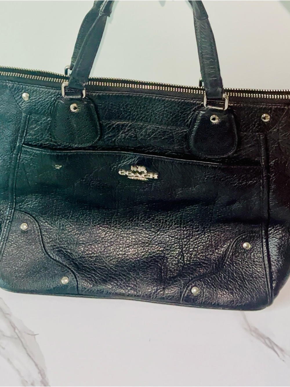 Coach Black Pebbled Leather Tote with Silver Hardware